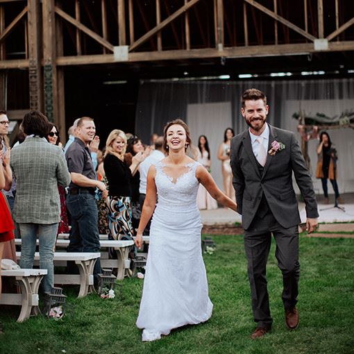 Couple walking down the aisle