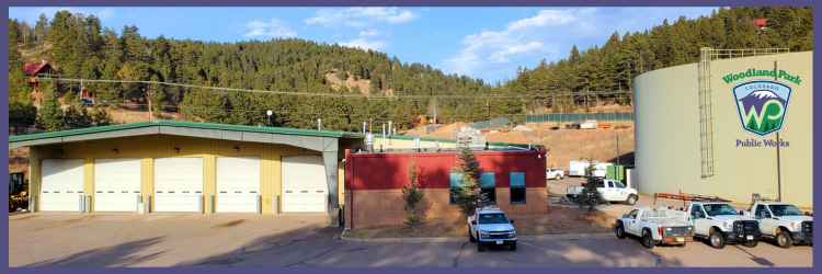 City of Woodland Park Public Works facilities with trucks in parking lot