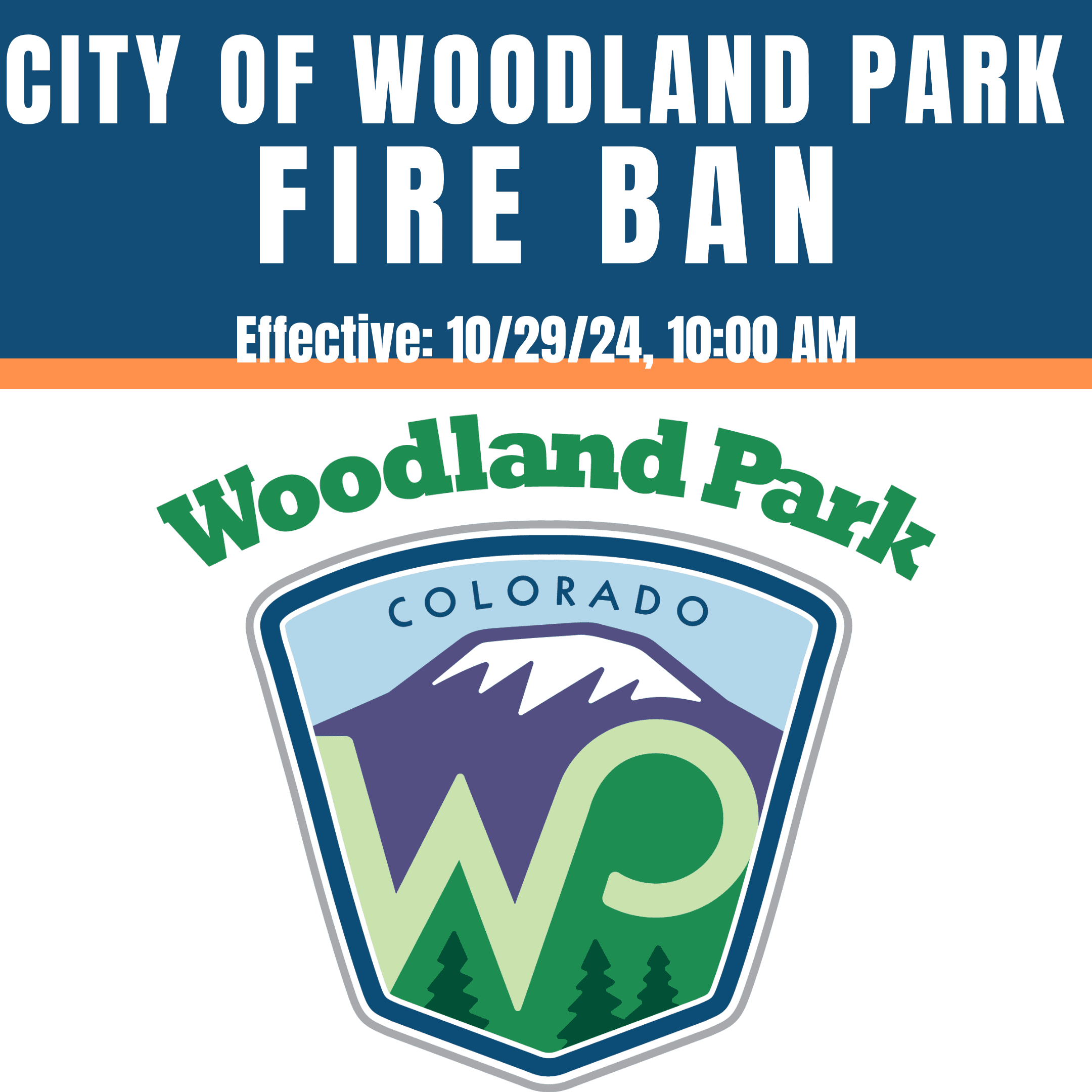City logo graphic announcing a fire ban on 10/29/24