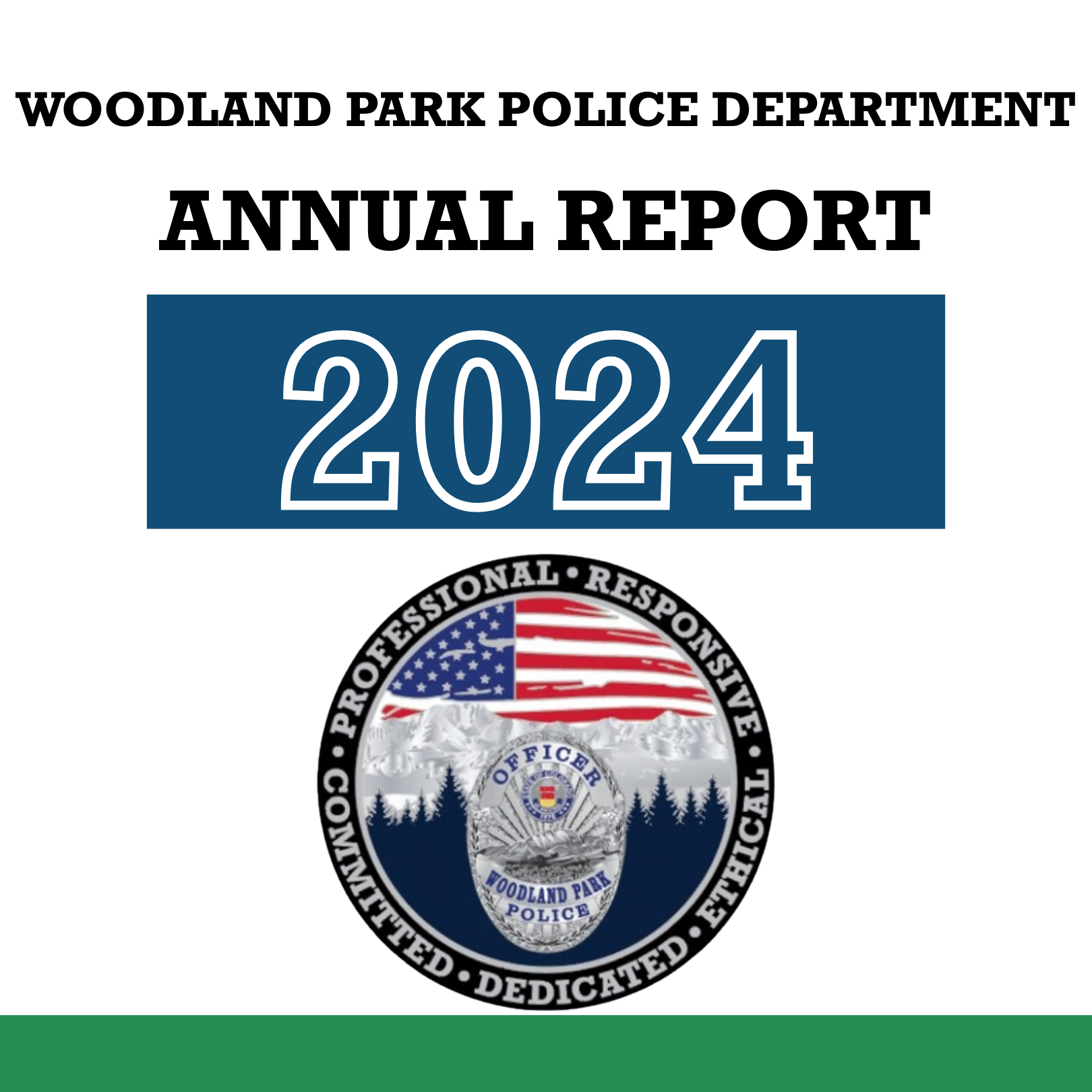 Woodland Park Police Department annual report with image of police shield