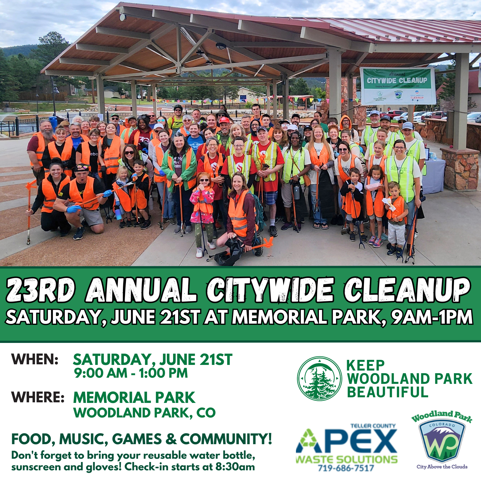 KWPB Clean Up volunteer members at memorial park announcing the 2025 cleanup event on 6/21/25