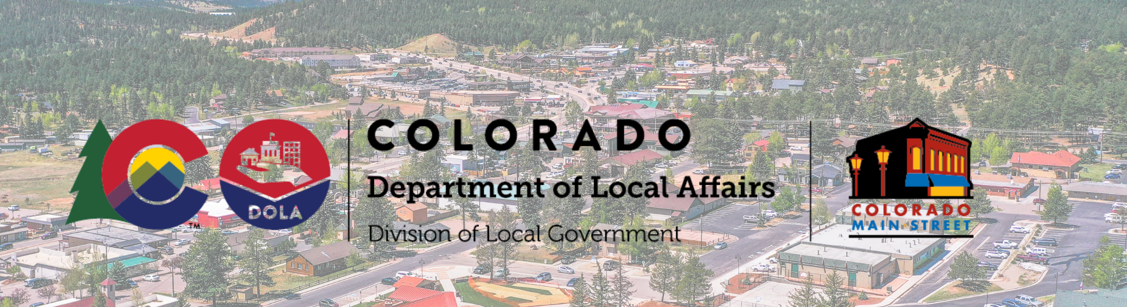 Main Street banner showing downtown Woodland Park