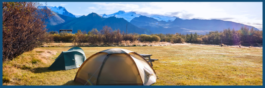 campsite by mountains