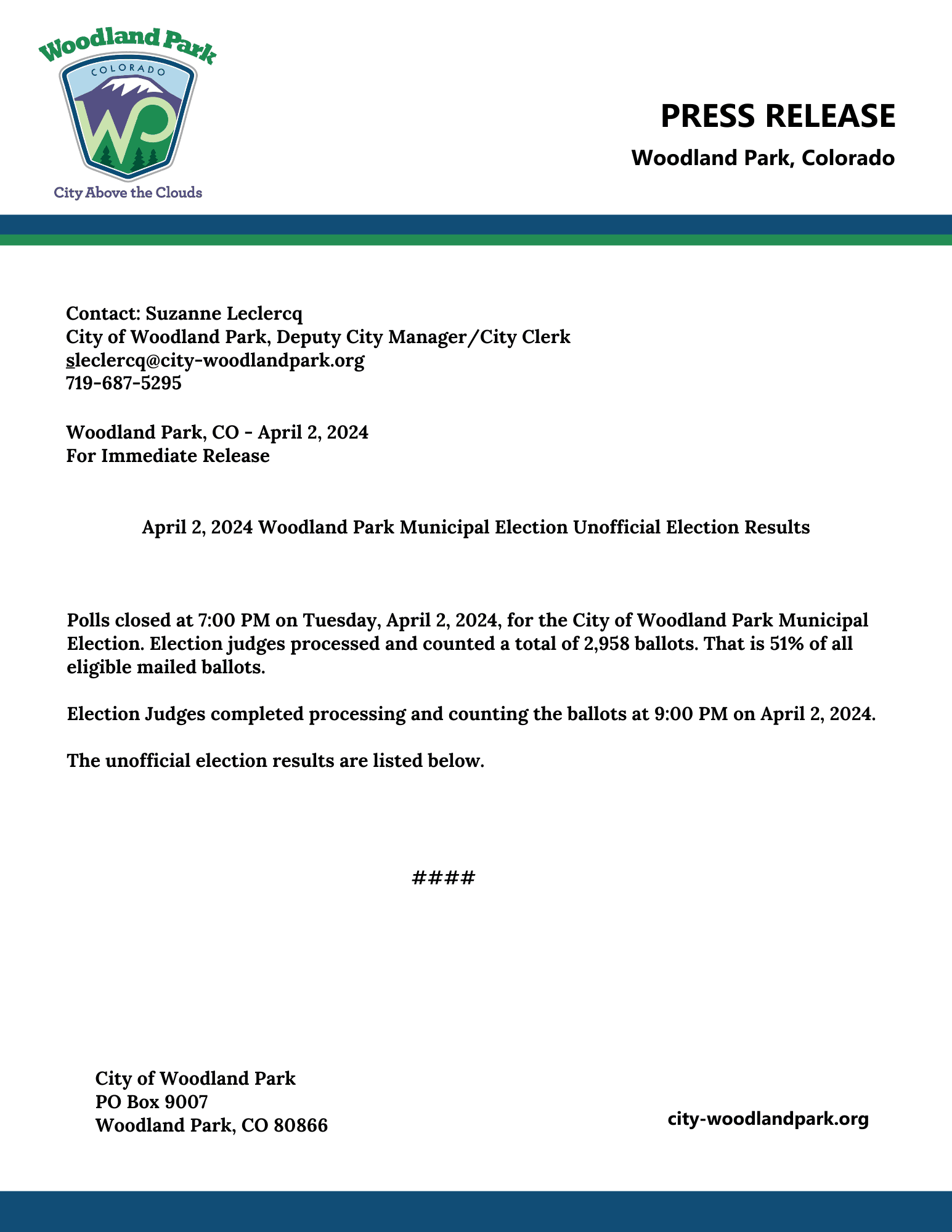 Press Release WIth Election Results