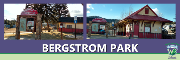 two pictures of Bergstrom park with city logo